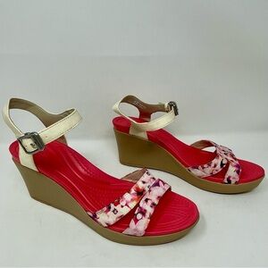 CROCS Women's Floral Wedges - Red and Cream
